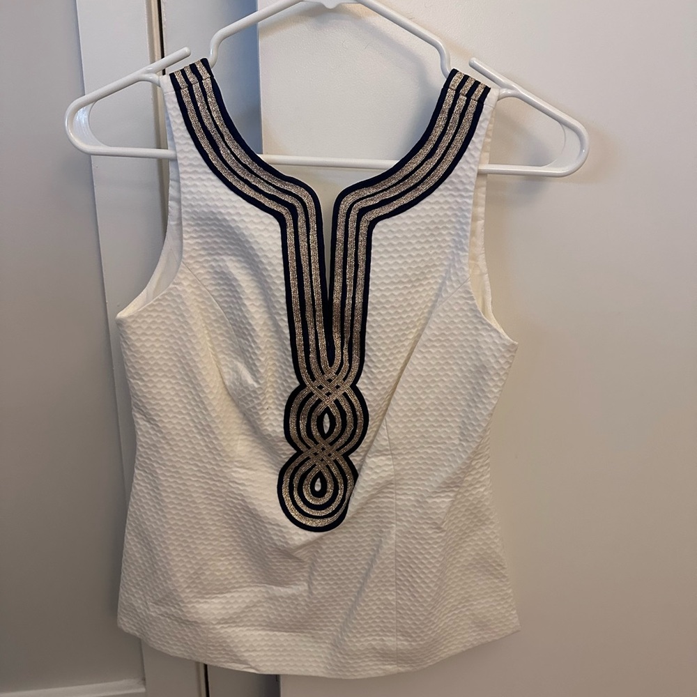 Lilly Pulitzer White Tank Top with Black Embroidery